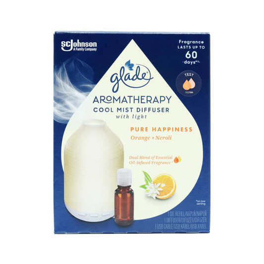 Glade Essential Oil Diffuser & 17.4ml Refill Pure Happiness Orange & Neroli Cool Mist Air Freshener for Home, Office & Rooms