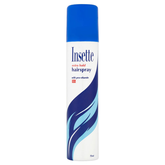 Buy Insette Extra Hold Hair Spray 75ml. A convenient travel-size hairspray for everyday styling and extra hold. Perfect for home, holidays, gym bags and more.