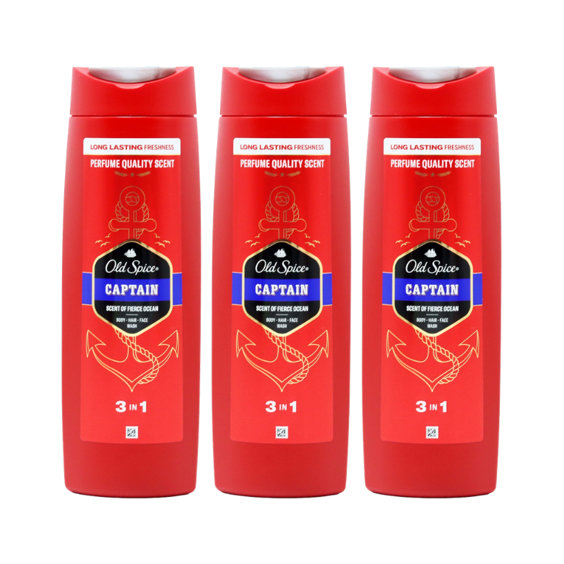 Buy Old Spice Captain 3-in-1 Hair, Face & Body Wash 3 x 400ml. Fresh masculine fragrance, all-in-one cleansing and great value multipack for everyday use.