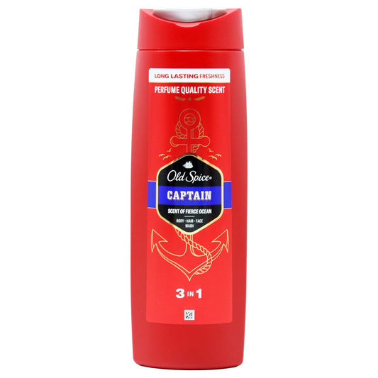 Shop Old Spice Captain 3-in-1 Wash 400ml for men. Cleans hair, face & body with a fresh masculine scent. The perfect everyday shower essential.